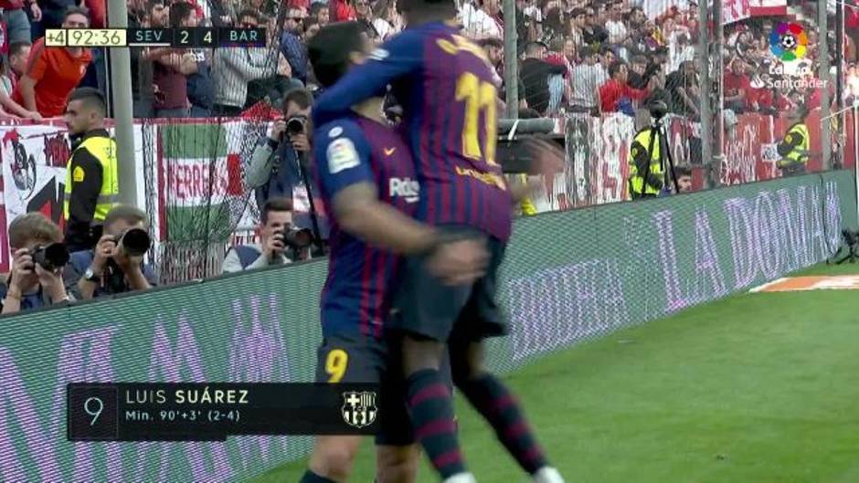 Gol de Luis Suárez (2-4) en el Sevilla 2-4 Barcelona