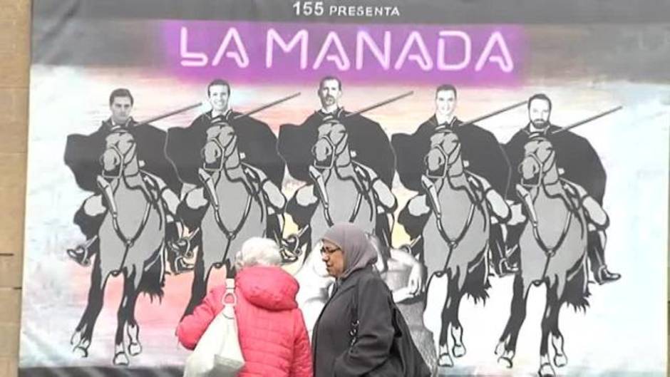 Polémica en Olot por un mural en el que equipara a líderes políticos con 'la Manada'