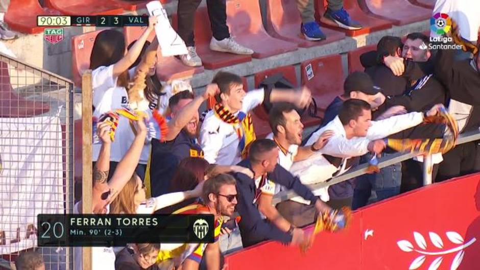 Gol de Ferran Torres (2-3) en el Girona 2-3 Valencia