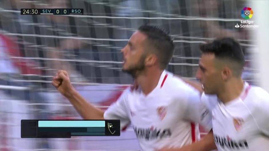 Gol de Sarabia (1-0) en el Sevilla 5 - 2 Real Sociedad