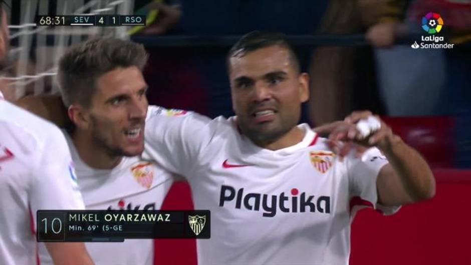 Gol de Oyarzabal en propia (5-1) en el Sevilla 5 - 2 Real Sociedad