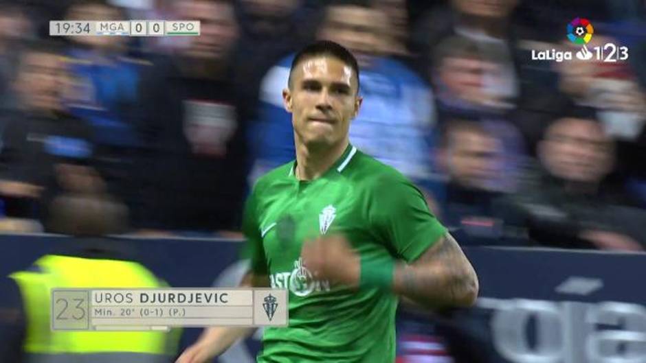 LaLiga 123 (J32): Gol de Uros Djurdjevic (0-1) en el Málaga 1-1 Sporting