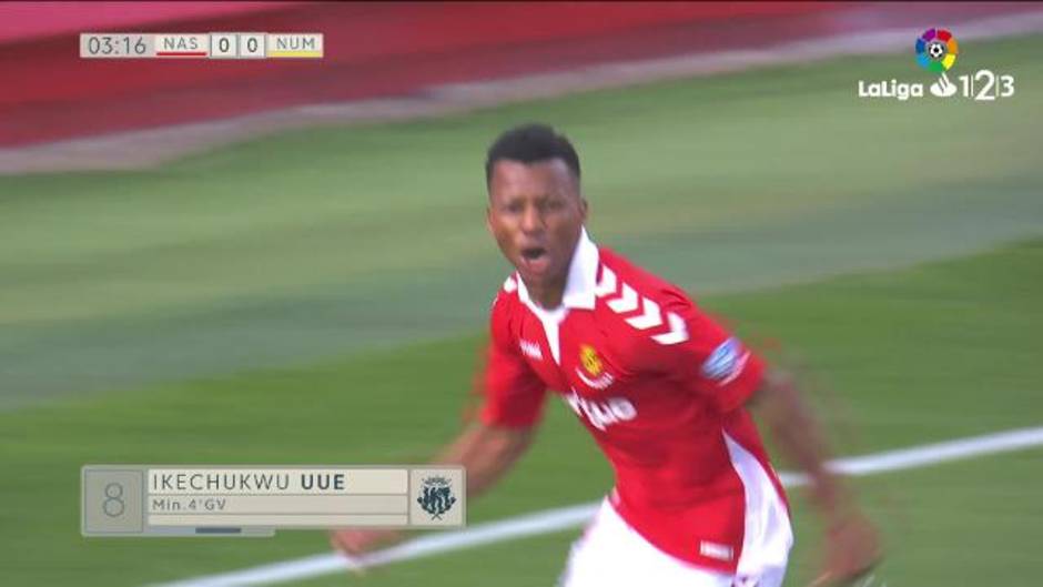Gol de Ikechukwu Uche (1-0) en el Nàstic 1-0 Numancia