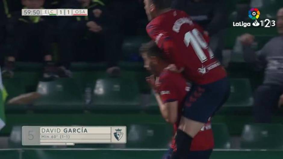 Gol de David García (1-1) en el Elche 1-2 Osasuna