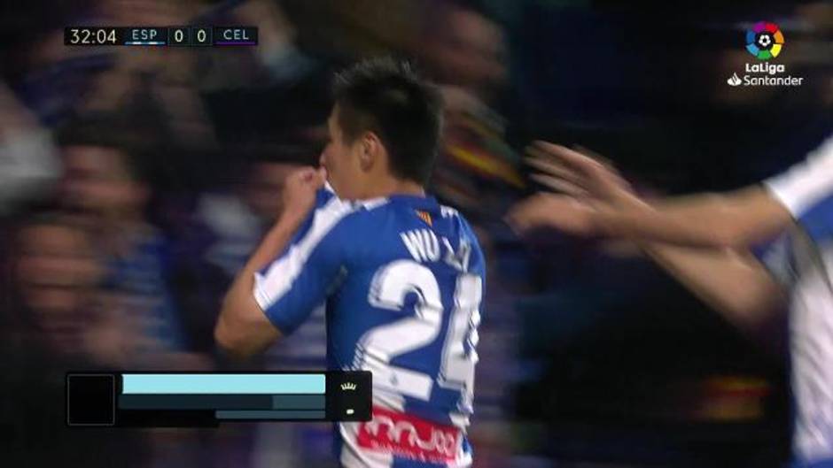 Gol de Wu Lei (1-0) en el Espanyol 1-1 Celta