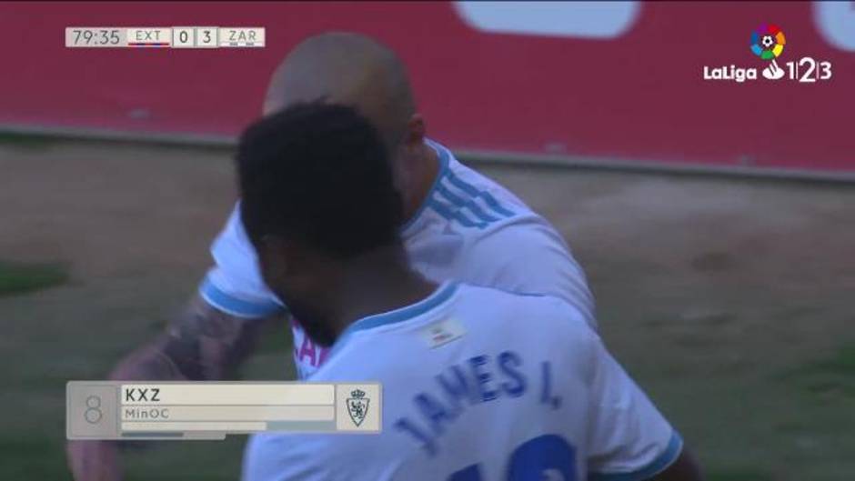 Gol de Pombo (0-3) en el UD Extremadura 0 - 3 Real Zaragoza