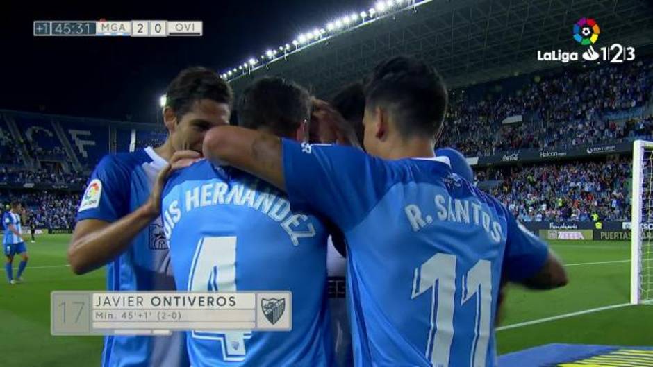 LaLiga 123 (J38): Ontiveros marca el 2-0 de penalti en el Málaga CF 3-0 Real Oviedo