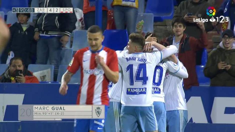 Gol de Marc Gual (4-2) en el Zaragoza 4-2 Sporting