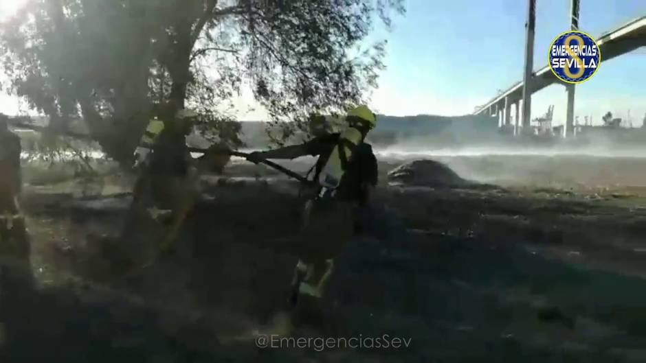 Un fuego bajo el puente del Centenario provoca una alerta en Sevilla