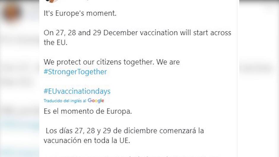 La UE empezará la vacunación coordinada a partir del 27 de diciembre