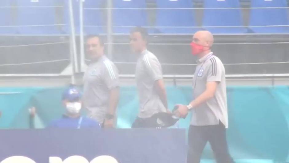 Luis Enrique y Rubiales charlan en el entrenamiento de la selección en el estadio Petrovsky