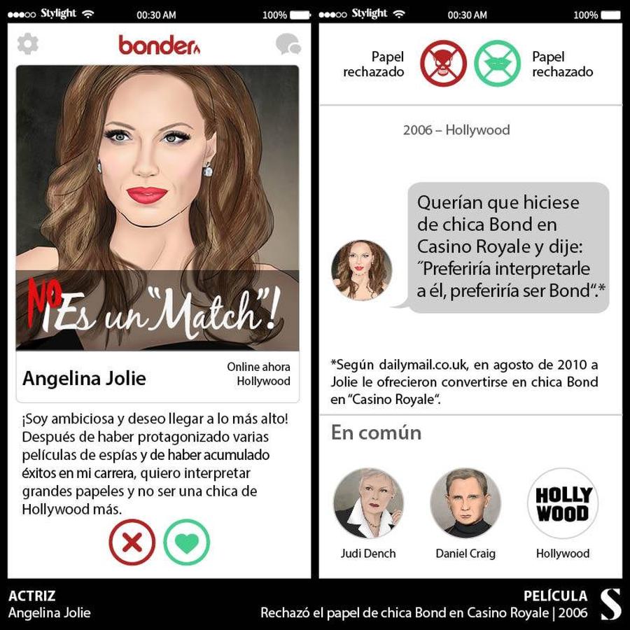 La actriz rechazó el papel de chica Bond en «Casino Royale» argumentando lo siguiente: «En realidad, preferiría interpretarle a él; preferiría ser Bond». Pese a la increíble pareja que podrían hacer, mucho nos tememos que Angelina y Bond no son un match. 