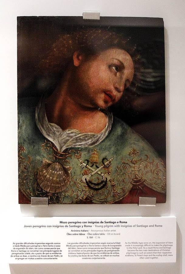 En este óleo sobre tabla italiano del siglo XVI se unen los símbolos de Roma y Santiago como centros de peregrinación de la cristiandad. 