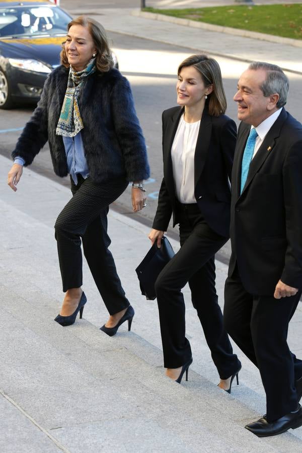 Carmen Vela y Emilio Lora-Tamayo acompañan a la Reina durante su llegada al Centro Superior de Investigaciones Científicas