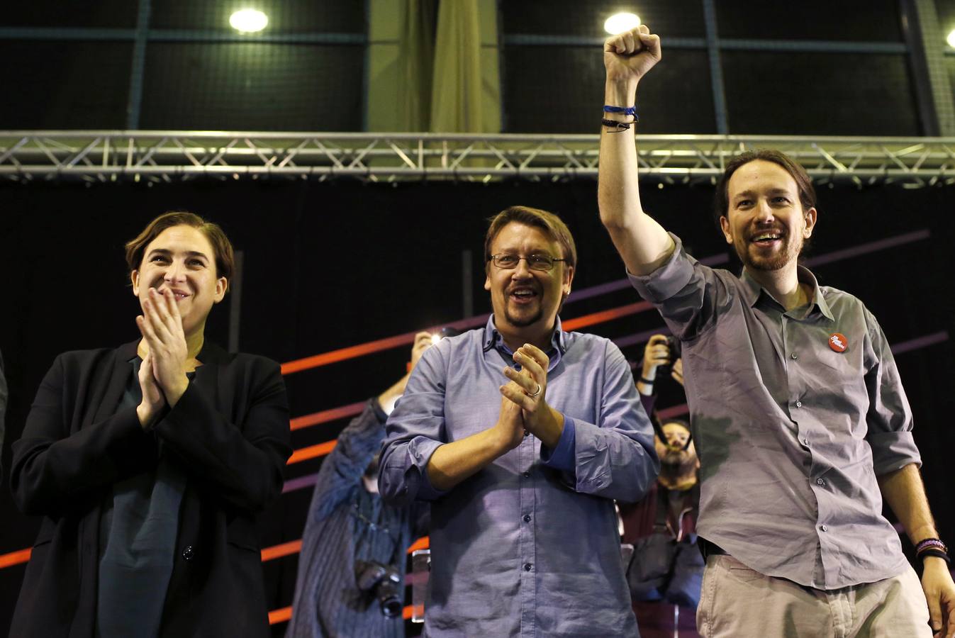 Pablo Iglesias durante el acto electoral celebrado esta tarde en la localidad barcelonesa de L'Hospitalet de Llobregat. 