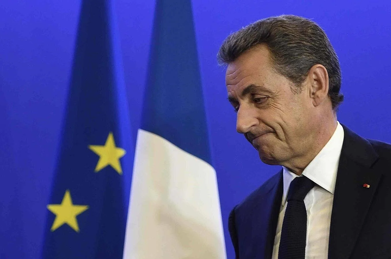 El expresidente y líder del partido de derecha «Los Republicanos», Nicolas Sarkozy, durante su discurso después de conocer los resultados electorales en los comicios regionales
