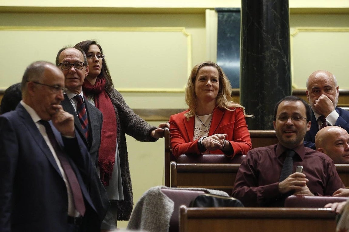 La diputada del PSOE Zaida Cantera (c) antes del inicio de la sesión. 