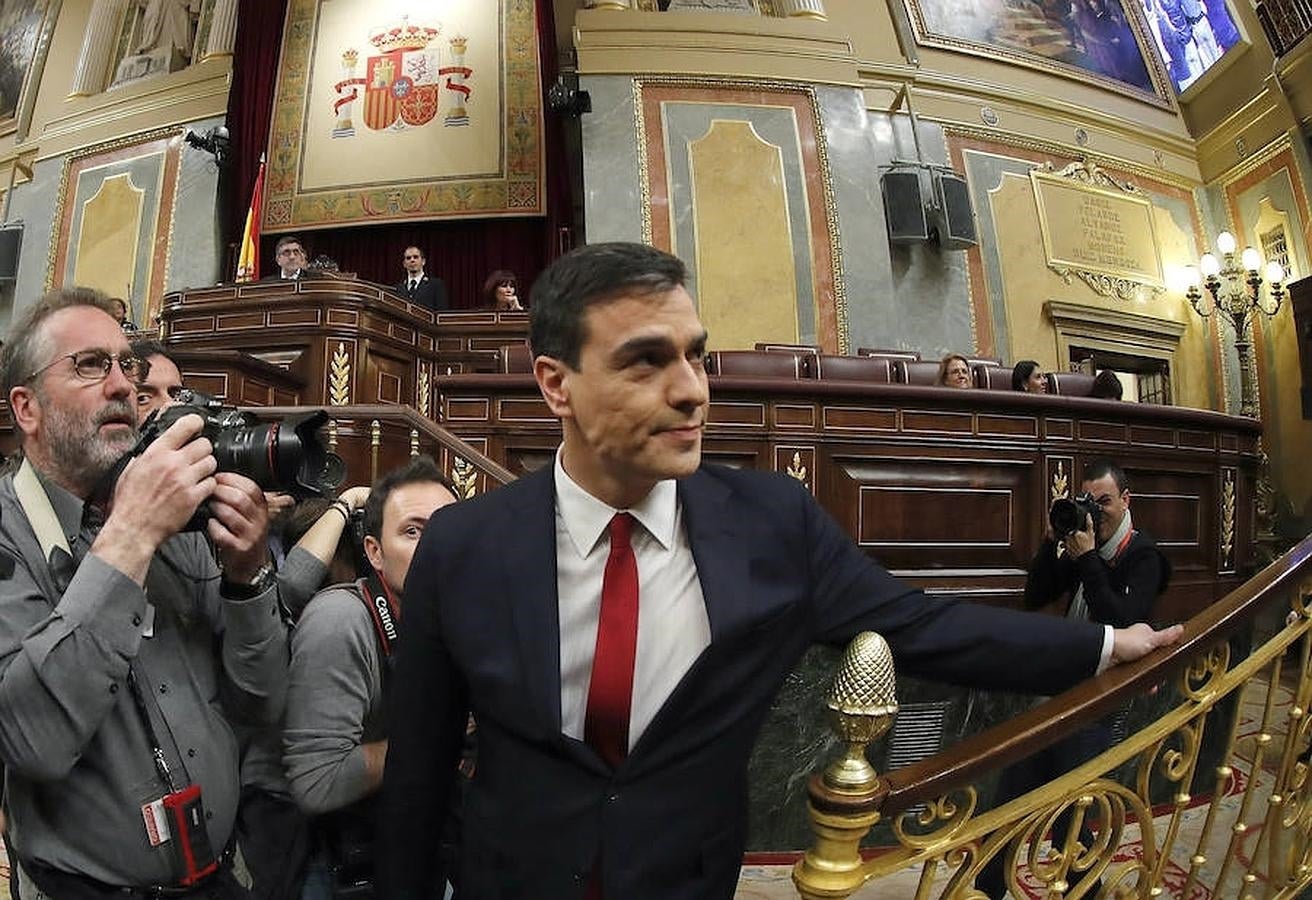 Pedro Sánchez, a su entrada al Congreso de los Diputados. 