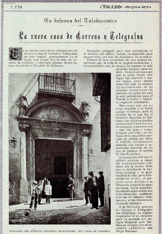 Revista Toledo, octubre de 1927. El edificio de Correos antes de su reforma. 
