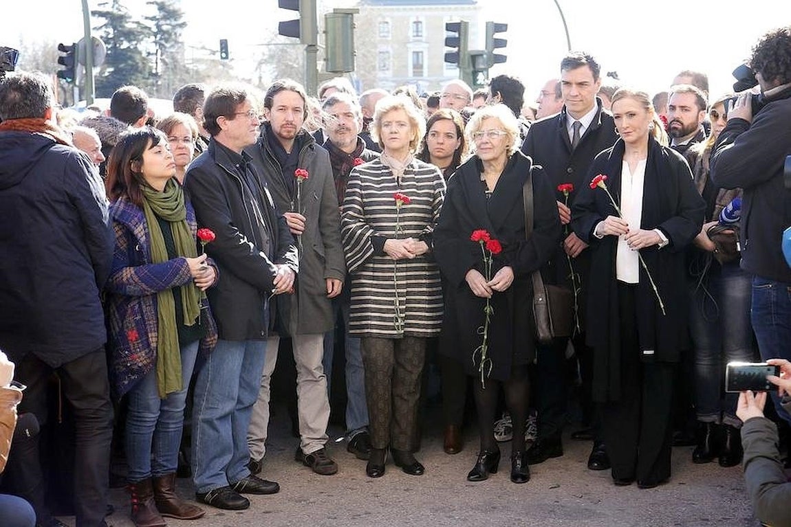12.. Pablo Iglesias (Podemos); Manuela Carmena (Ahora Madrid), Pedro Sánchez (PSOE) y Cristina Cifuentes (PSOE)