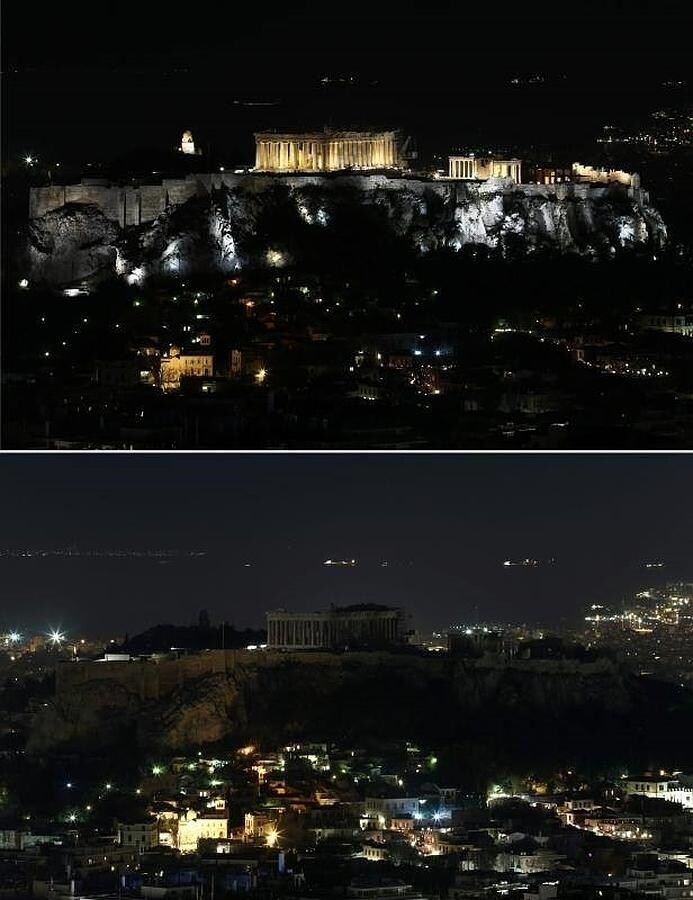 La Acrópolis de Atenas, antes y durante «La hora del planeta»