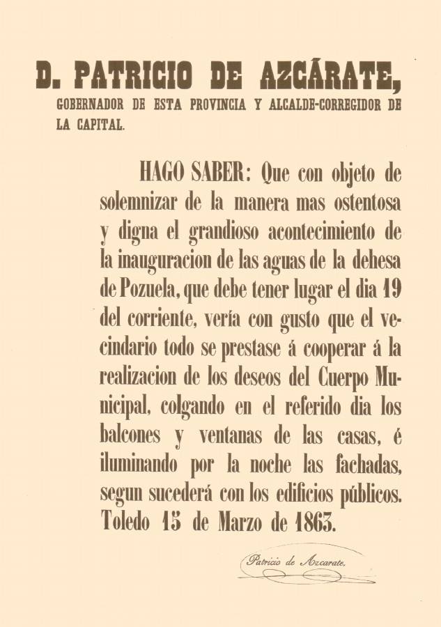 Bando sobre la traída de aguas en 1863. 