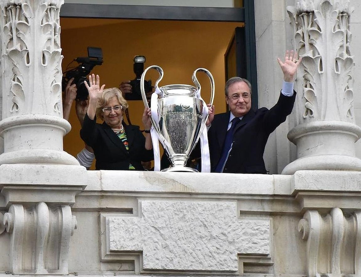 La alcaldesa Manuela Carmena, con Florentino Pérez. 