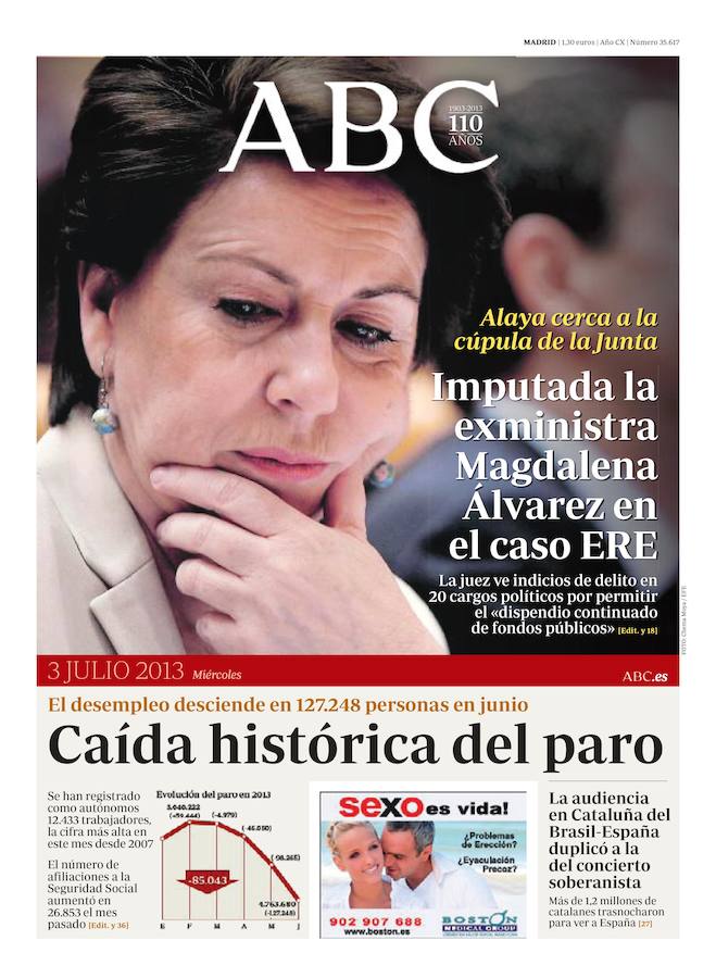 3 de julio de 2013. Imputada la  exministra Magdalena Álvarez en el caso ERE