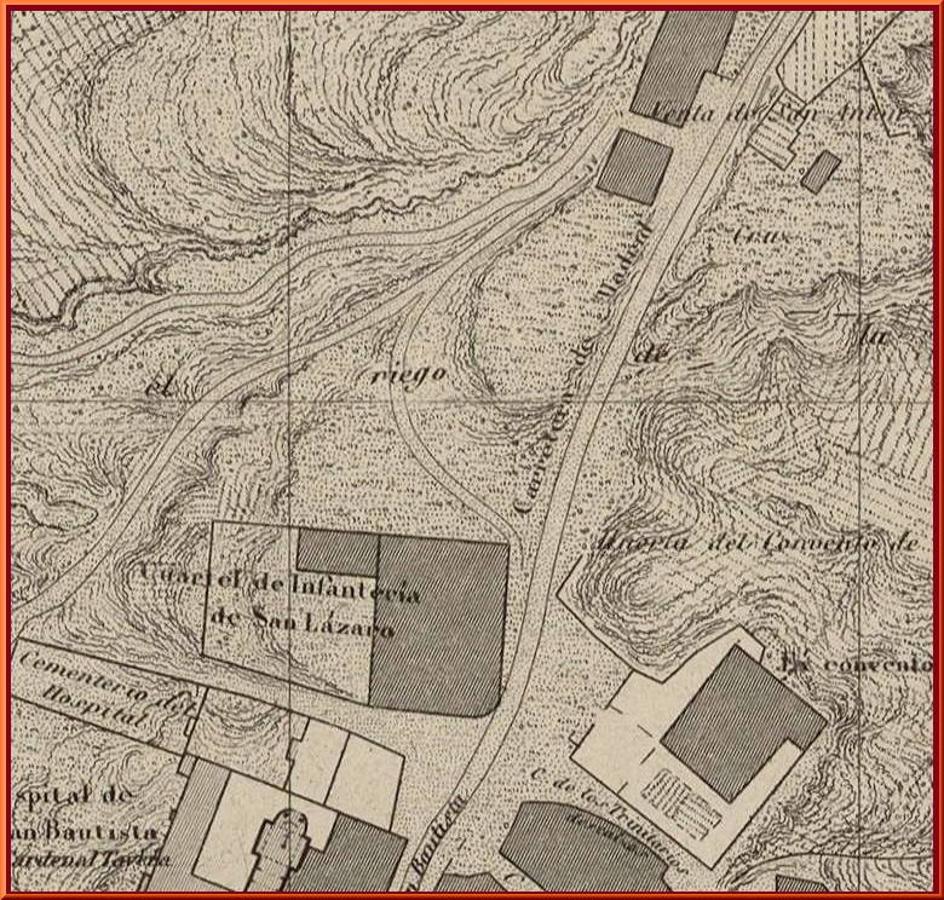 Entorno de San Lázaro que acogió los cosos taurinos a partir de 1840. Plano de Coello-Hijón (1858). Archivo Municipal de Toledo. 