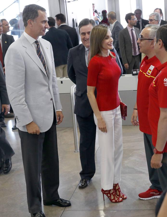 La despedida de los Reyes al equipo olímpico español de Río, en imágenes. Don Felipe y doña Letizia se despiden del presidente del Comité Olímpico Español, Alejandro Blanco