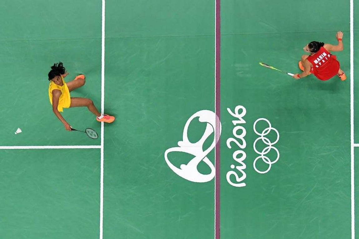 Vista aérea durante el partido. 