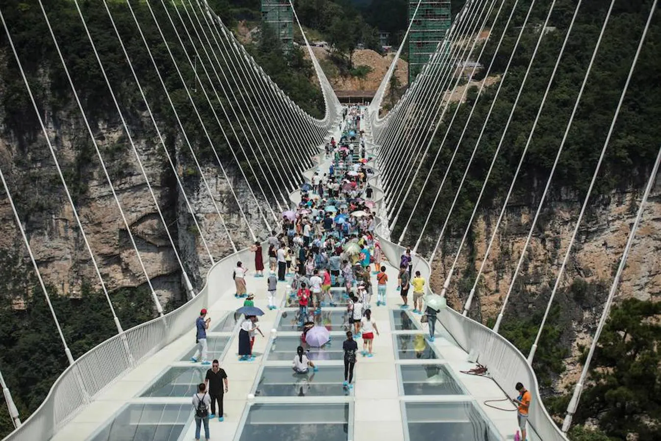 El puente de cristal más alto y largo del mundo, en el valle en Zhangjiajie 