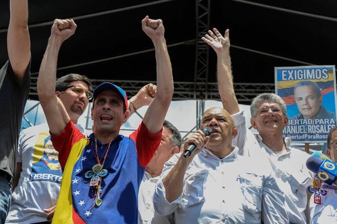 Los líderes de la oposición: Henrique Capriles, Jesus Torrealba y Henry Ramos Allup. 