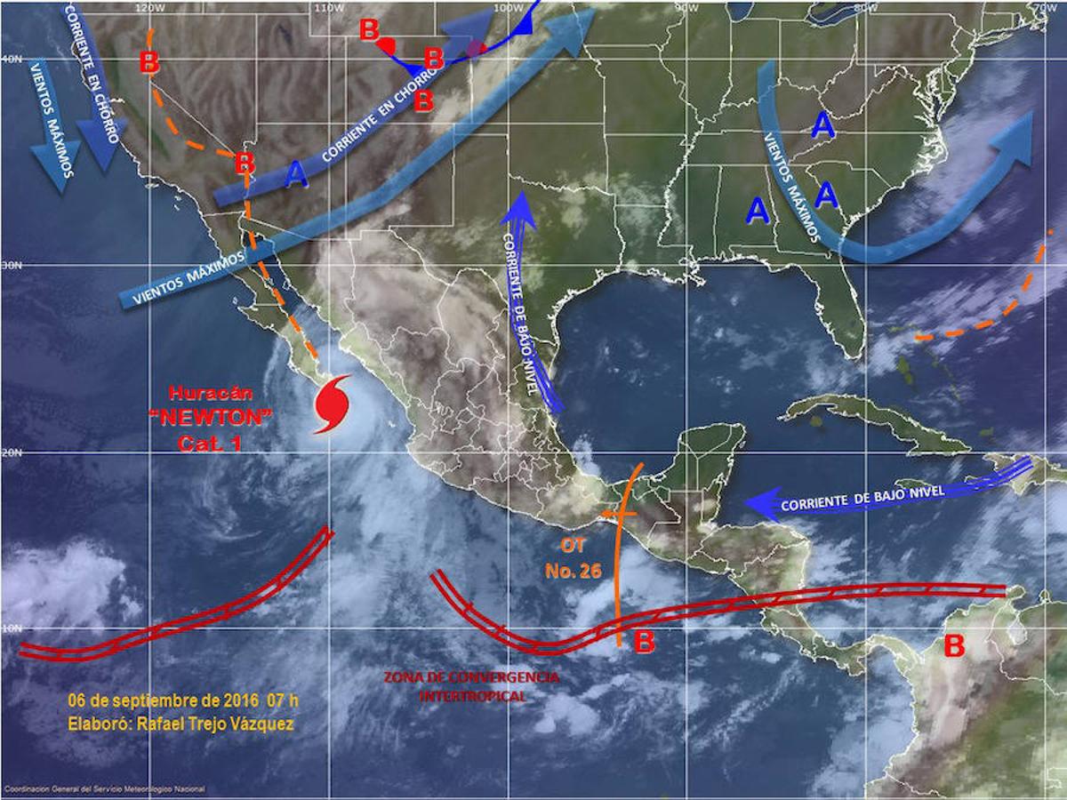 Imagen de la previsión meteorológica que explica las corrientes que afectan al desarrollo y evolución del huracán