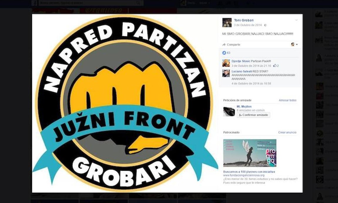 Una de las imágenes de los ultras del Partizan de Belgrado compartidas por el candidato de Ciudadanos al 25-S. 