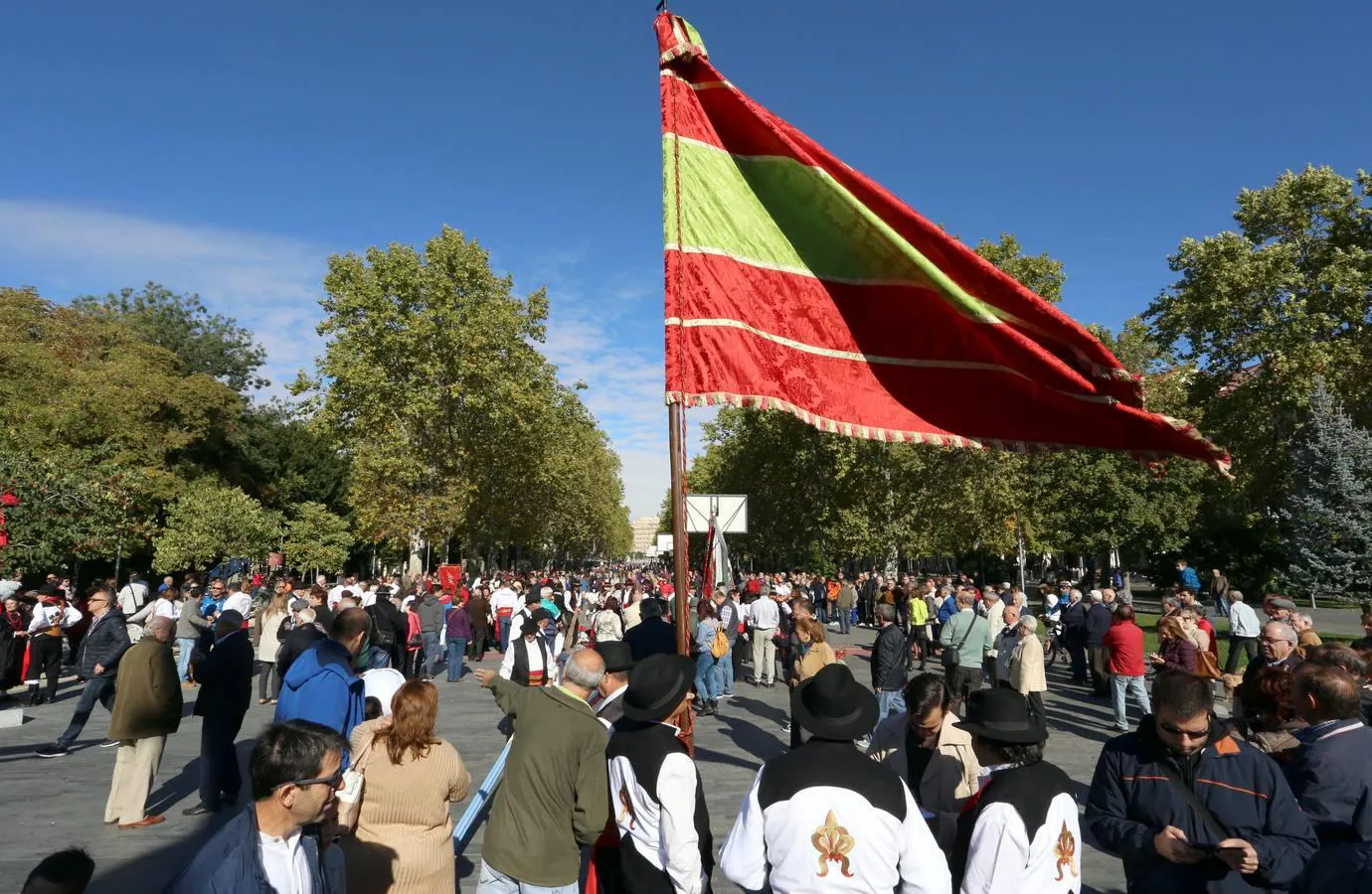 Una de las tradiciones más reconocidas de la provincia de León como son los 'Pendones y las pendonetas' recorrieron las calles del centro de Valladolid hasta llegar a la plaza Mayor