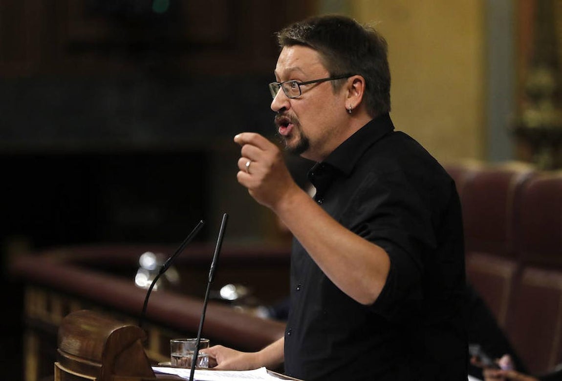 El portavoz de En Comú, Francesc Xavier Domènech, durante su intervención.. 