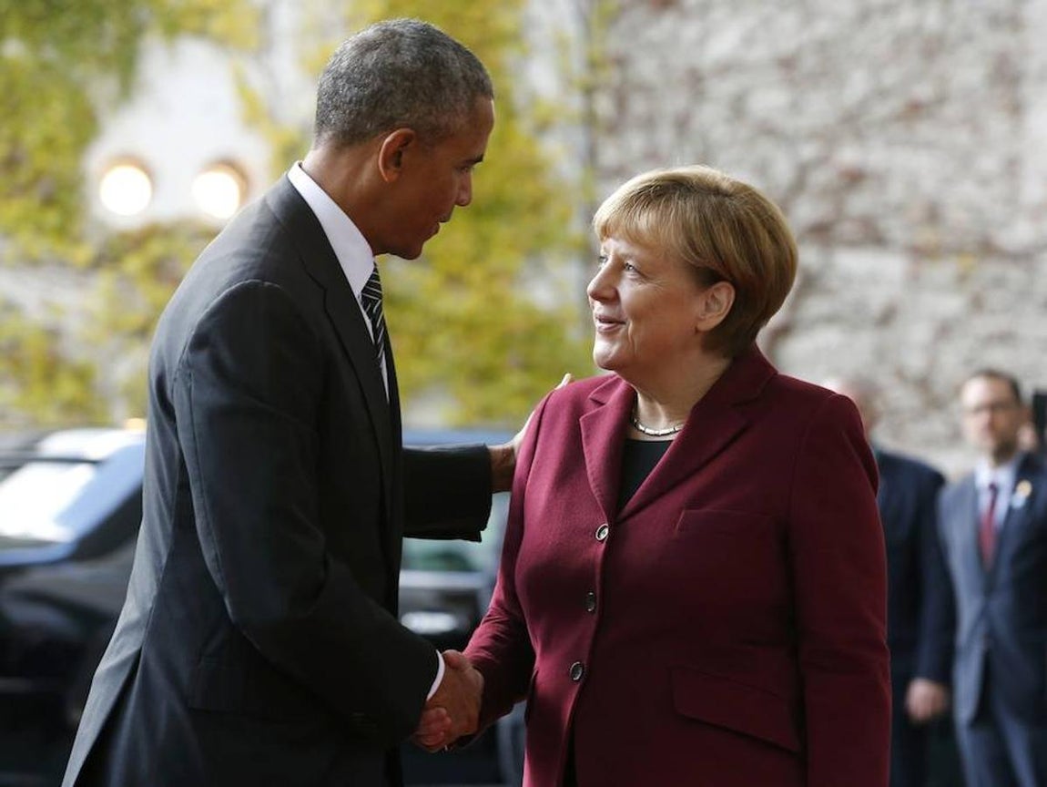 Angela Merkel recibe al hasta ahora presidente de Estados Unidos, Barack Obama. 