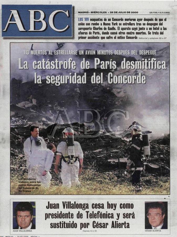 Portada del diario ABC el día posterior al accidente del Concorde. ABC