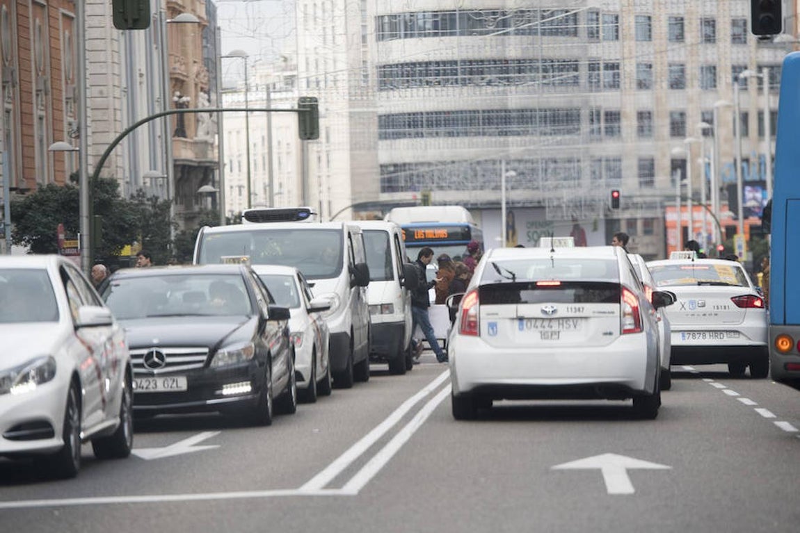 La Gran Vía de Madrid durante este sábado. 