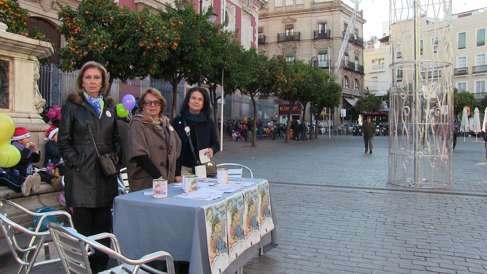 Voluntarias de Andex en la mesa petitoria instalada en la plaza del Salvador.