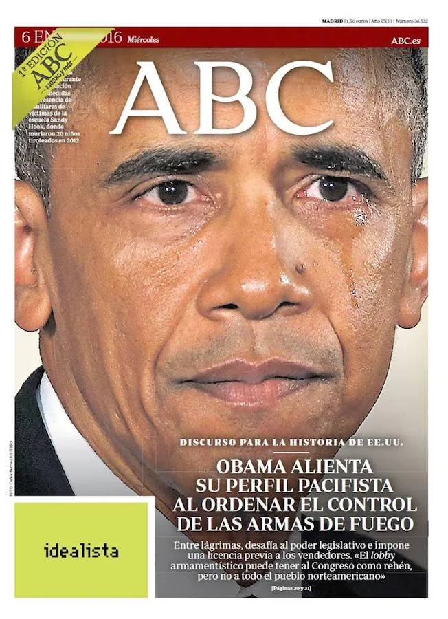 Las lágrimas de Obama denunciando la falta de control de las armas de fuego en Estados Unidos fue una de las imágenes del año 2016. ABC - 6 de enero de 2016