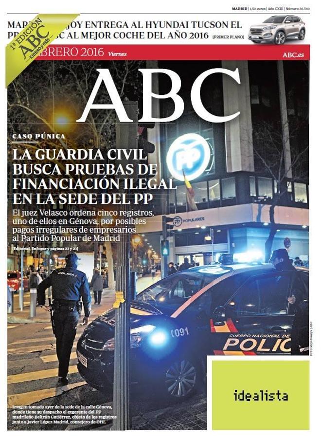El «Caso Púnica» provocó un registro en la sede del PP cuando los partidos estaban en plenas negociaciones de investidura. ABC - 12 de febrero de 2016