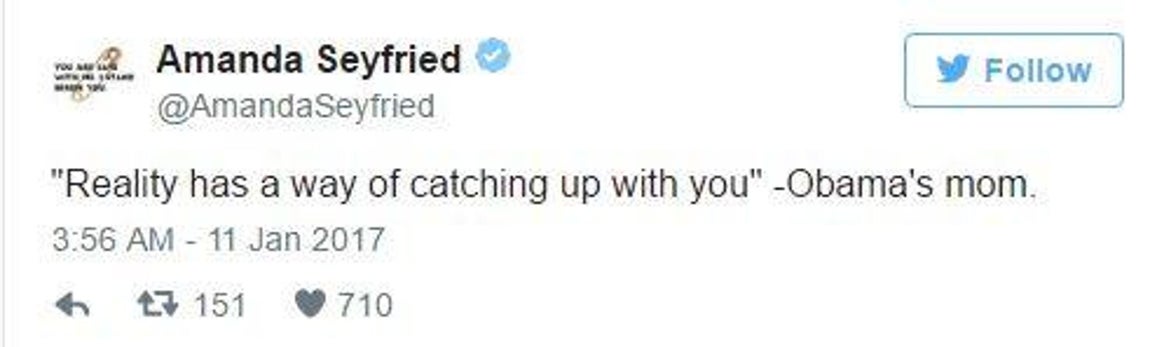 Amanda Seyfried (actriz). «’La realidad tiene una manera de ponerse al día con usted’ –Madre de Obama.