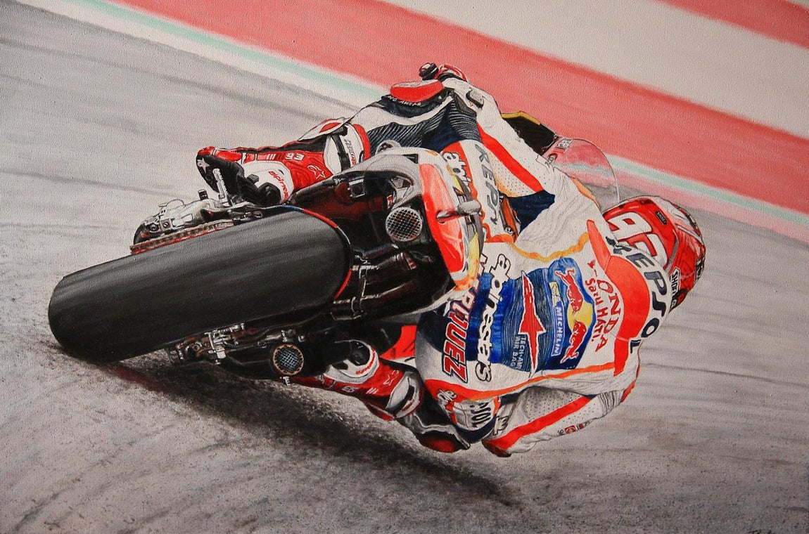 Pinturas hiperrealistas reviven el mejor año de Marc Márquez
