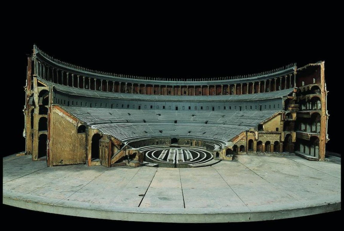 Modelo del anfiteatro Flavio, sección abierta del arco en la entrada sur XLVI, 1790-1812, madera y otros materiales. Carlo Lucangeli y Paul Dalbono