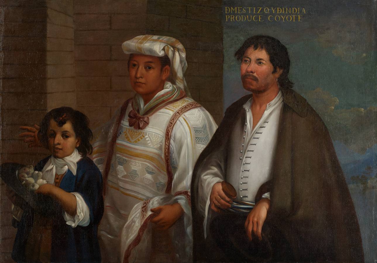 «De Mestizo y de India produce Coyote», de Juan Rodríguez Juárez, México. Óleo sobre lienzo, h. 1720