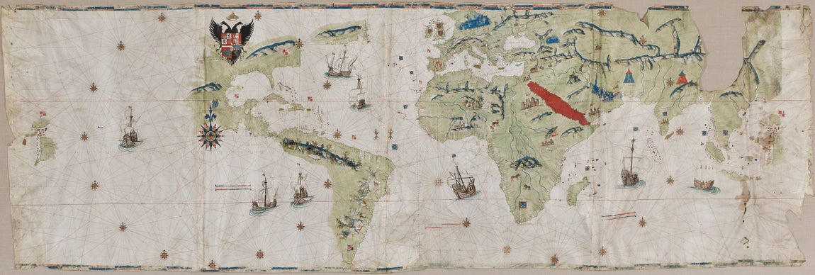 Mapamundi, de Juan Vespucci. Sevilla. Manuscrito sobre pergamino, h. 1526. 