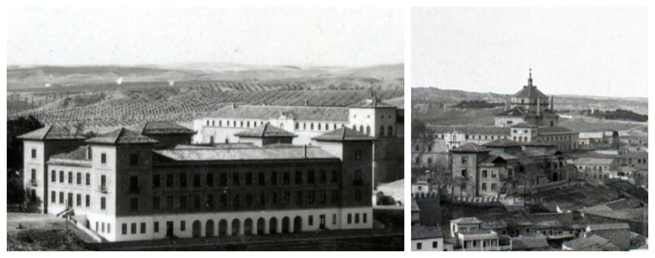Edificio de la Escuela de Magisterio hacia 1935 y aspecto del mismo en los años sesenta. FOTOS ARCHIVO MUNICIPAL DE TOLED. 