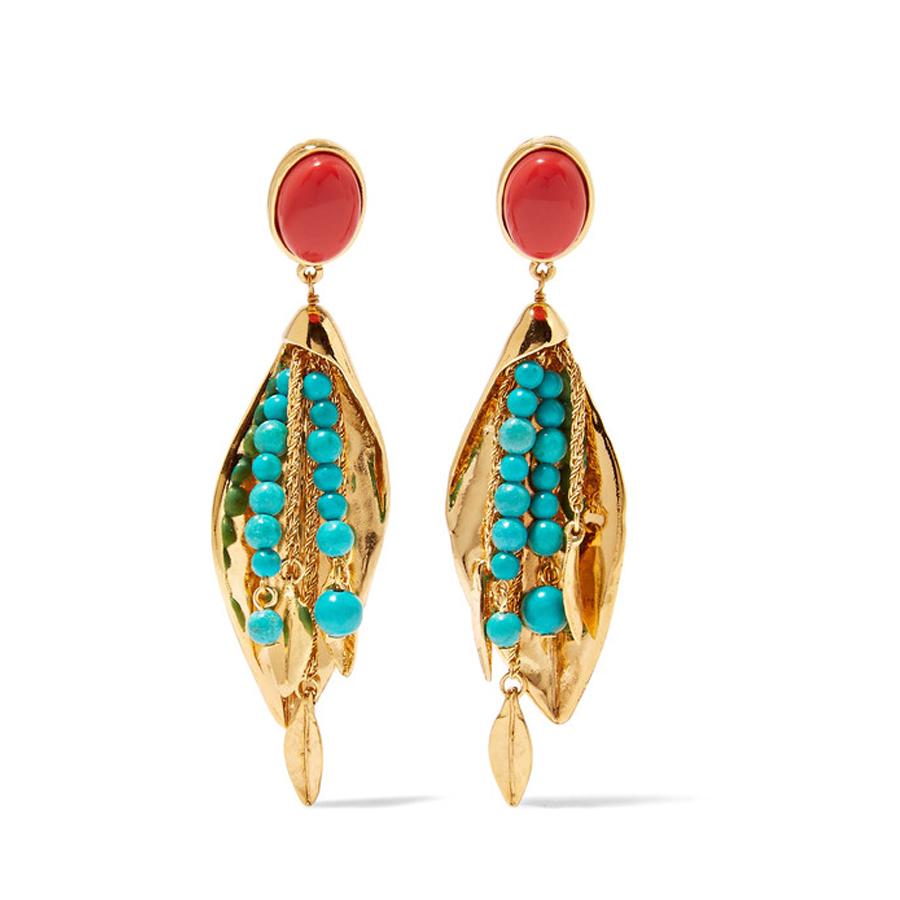 Pendientes Monteroso de oro con turquesa y coral, (435€).